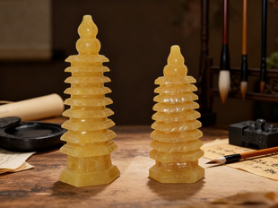 天然黄玉石文昌塔摆件九层葫芦顶学习书房办公室书桌文殊文峰宝塔