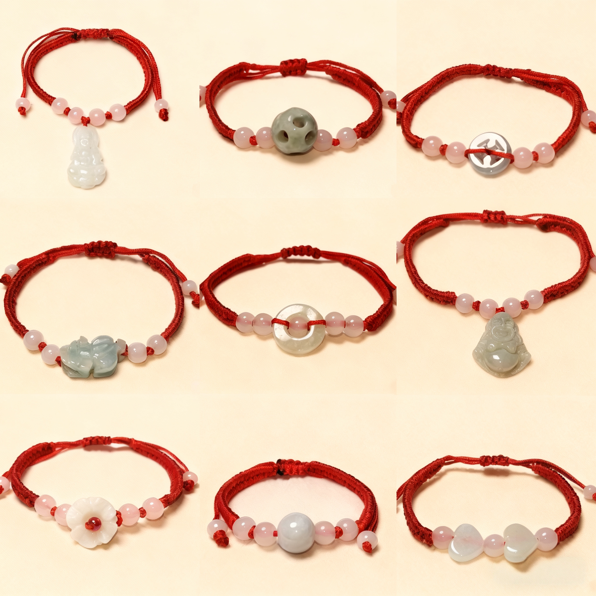 保真天然翡翠A货缅甸玉石红绳手链串观音佛貔貅本命年吉祥物