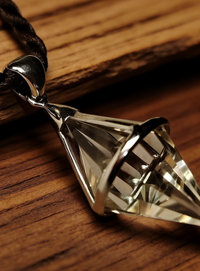 正品天然茶晶白水晶灵摆吊坠项链挂坠银镶嵌