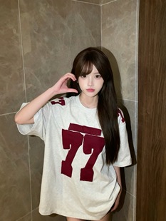 夏季新款潮牌美式高街男女情侣学生款贴布绣短袖T恤宽松ins半袖