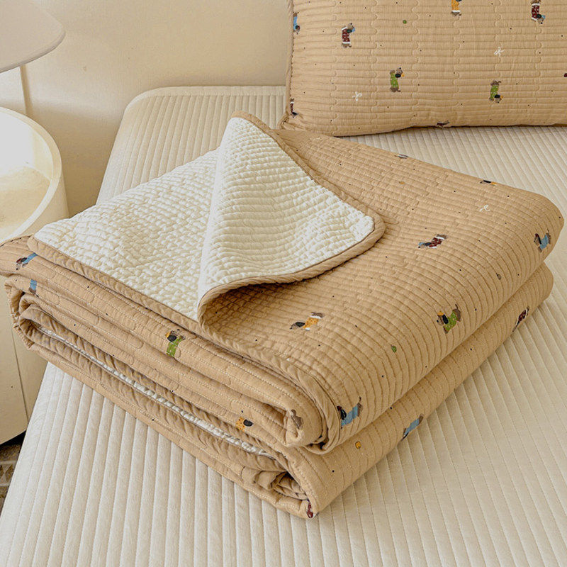 A类纯棉双层纱床盖三件套全棉榻榻米床单件加厚夹棉四季通用床毯