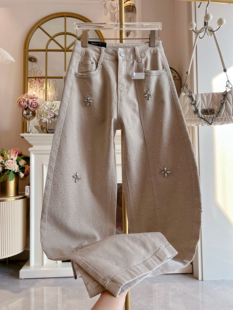 韩国设计感重工镶钻牛仔裤女装2026年春季时尚高腰显瘦直筒裤长裤