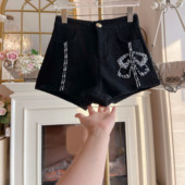 重工镶钻蝴蝶结高腰显瘦气质靴裤 小香风黑色毛呢短裤 女2025年冬季