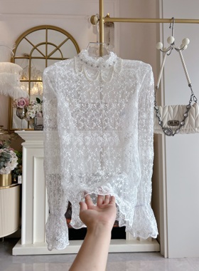 法式蕾丝花边半高领长袖打底衫女2025年秋季新款内搭时尚洋气上衣