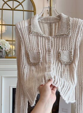 马海毛镶钻毛衣女装2026年春季新款宽松套头单排扣慵懒针织衫开衫