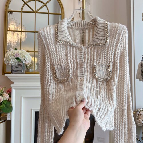 马海毛镶钻毛衣女装2026年春季新款宽松套头单排扣慵懒针织衫开衫