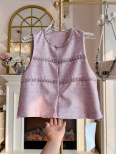 2026年春季新款重工串珠紫色国风马甲背心新中式宽松气质马夹女装