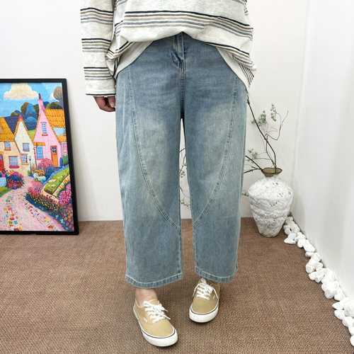 春季大码女松紧腰显瘦牛仔老爹裤