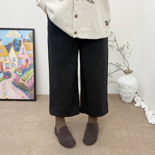 大码女裤宽松显瘦毛呢休闲九分裤