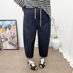 长裤 秋新款 明线牛仔裤 240斤胖mm宽松显瘦松紧腰直筒老爹裤 女 大码