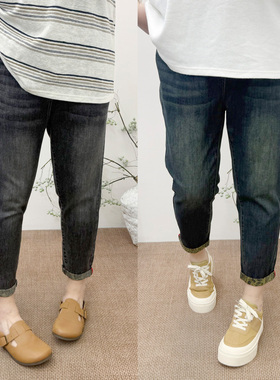 2026春季新品大码女裤胖mm修身显瘦弹力牛仔裤卷边小脚花边铅笔裤