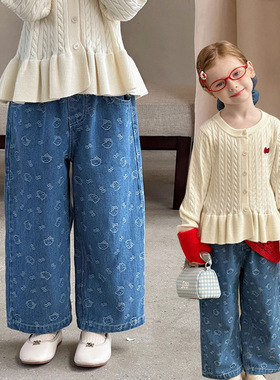 【上新】宽松女童牛仔裤春秋新款韩版小猫直筒裤休闲裤