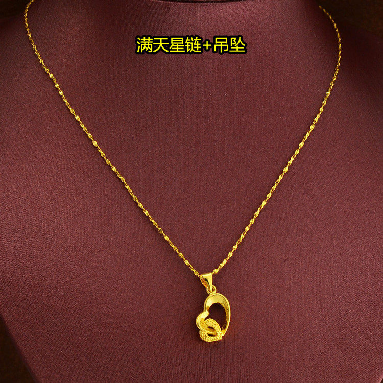 双心形18k黄金锁骨项链 镂空爱心999足金女吊坠满天星链子送戒指|msdalam kategori barang kemas/berlian/Emerald/emas, perhiasan emas (baru), Neckwear - dari Buy2taobao.com untuk memberikan perkhidmatan ejen Taobao profesional membeli