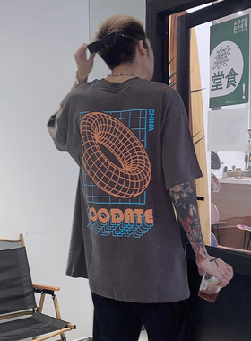 ZOODATE 新款夏季潮流赛博朋克元素印花国潮纯棉宽松短袖T恤
