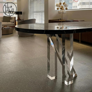 亚克力桌腿餐桌定制超高透明色一字轻奢支撑脚架T型支架悬浮桌脚