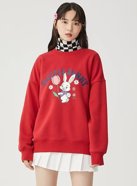 SP系列-红色卡通兔子印花圆领卫衣P608/P1154
