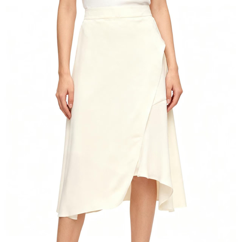 【D玛纳】时尚纯色不规则中长款半身裙简约气质优雅修身DMA310