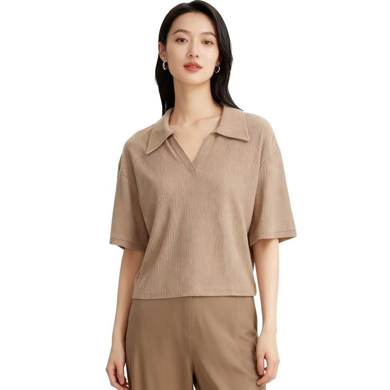 【D玛纳】简约休闲T恤纯色半开领时尚洋气清凉百搭短款短袖DMA400