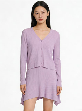 SP系列-温柔V领紫色针织开衫甜美时尚百搭P666
