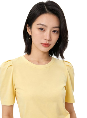 SP系列-显瘦百搭法式黄色泡泡袖T恤P161