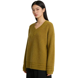 针织长袖 双层鸡心领秋冬宽松线衫 毛衣气质百搭DMA1200 D玛纳