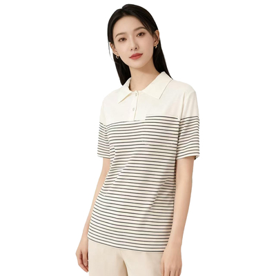 【D玛纳】时尚T恤Polo领条纹撞色短袖气质休闲舒适百搭DMA1105