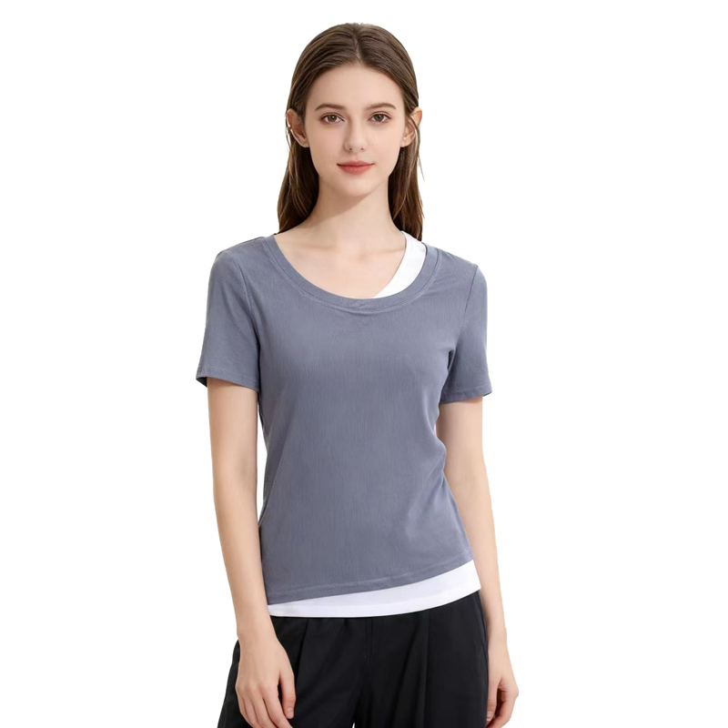 【D玛纳】短袖T恤拼接撞色假两件设计感简约休闲清凉百搭DMA297