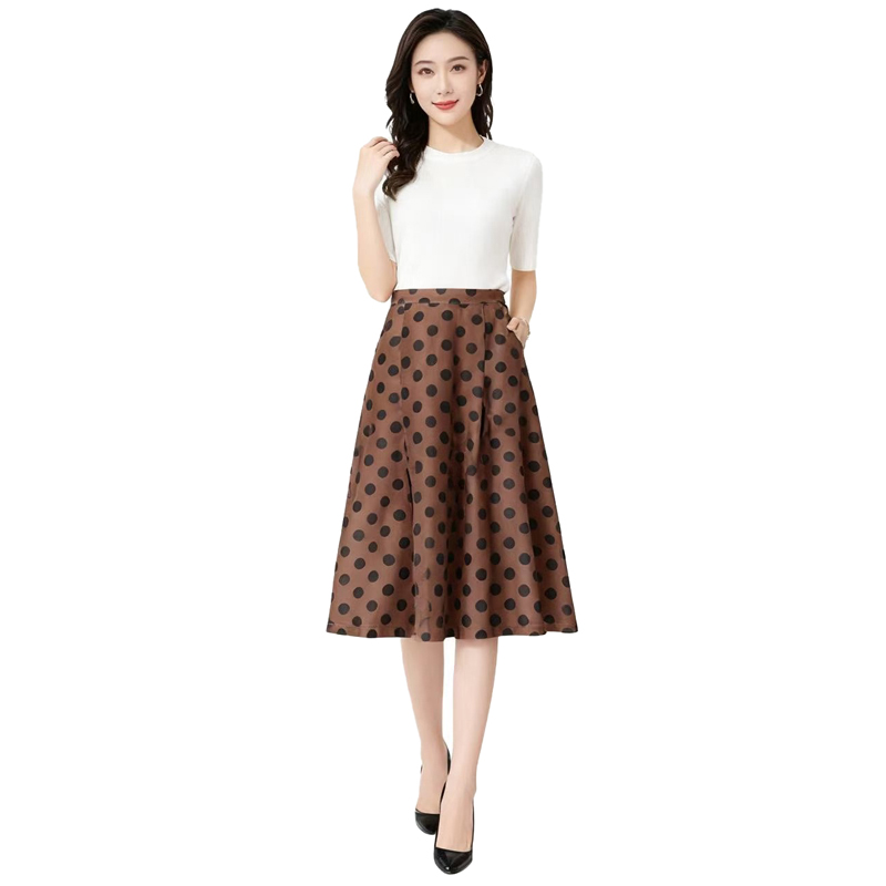 【D玛纳】波点半裙文艺复古时尚气质高腰修身大摆百搭长裙DMA443