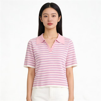 SP系列-显瘦百搭粉白条纹针织Polo衫气质百搭P636/P1234/P1268