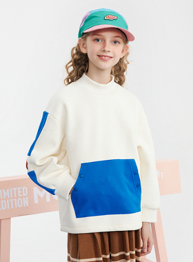 【马】儿童时尚百搭半高领卫衣撞色口袋设计简约清新甜美MA197