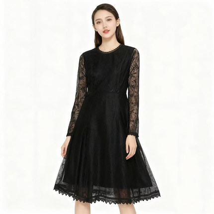 【恋】淑女连衣裙蕾丝拼接设计感气质优雅舒适百搭修身显瘦YL914