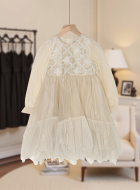 【马】儿童小碎花网纱长袖蛋糕裙纯色设计感甜美温柔时尚MA560