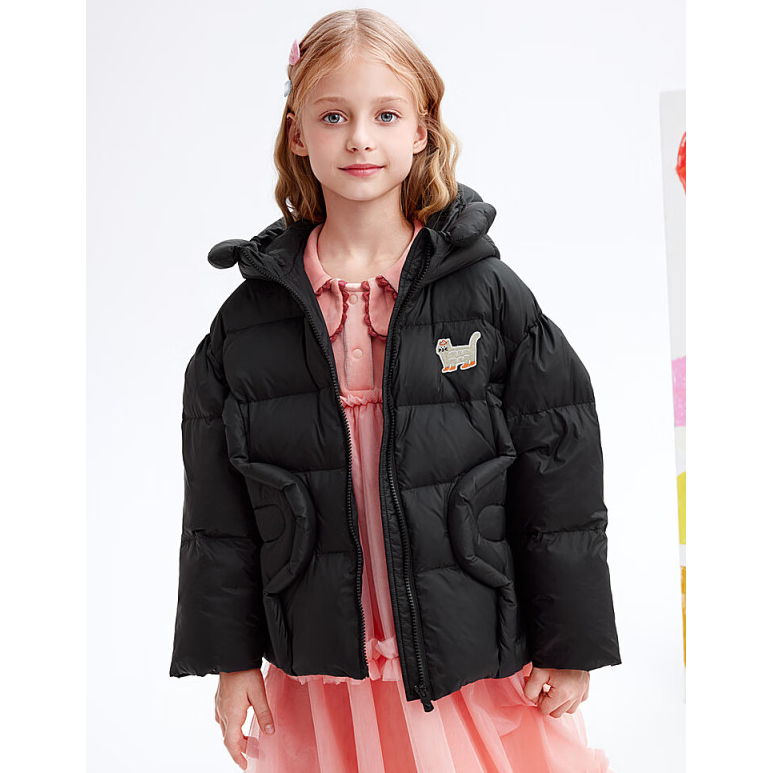 【马】儿童时尚花边连帽保暖羽绒服纯色宽松休闲洋气百搭MA210