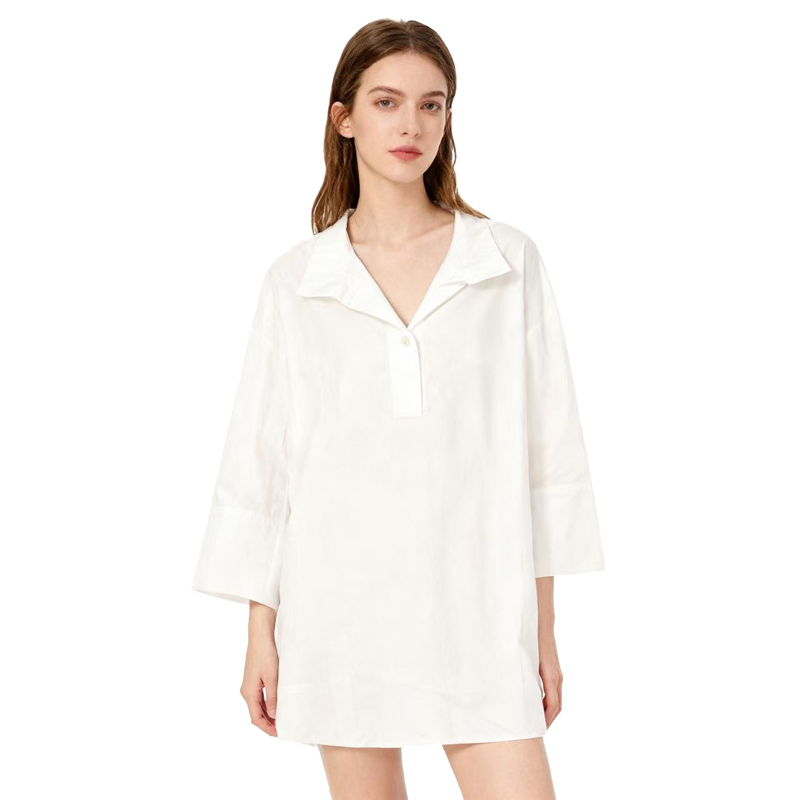 【D玛纳】简约气质衬衫纯色大翻领宽松时尚休闲舒适百搭DMA309