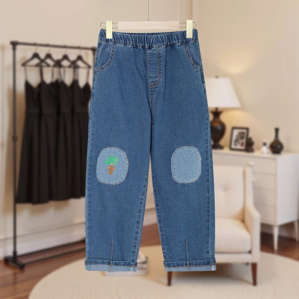 【马】儿童复古宽松显瘦休闲牛仔裤立体贴布口袋设计感洋气MA688