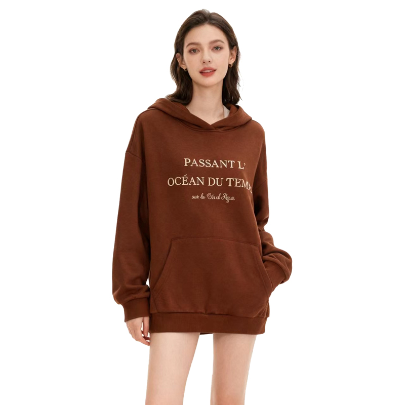 【D玛纳】刺绣连帽卫衣纯色简约宽松休闲保暖时尚个性百搭DMA295