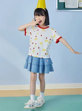 【马】儿童小苹果印花圆领短袖T恤简约甜美时尚休闲小清新MA367