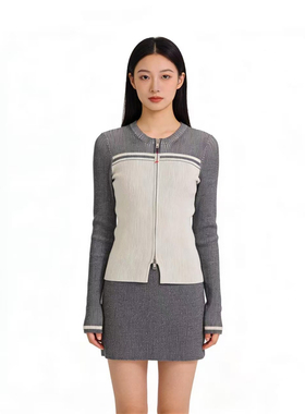 SP系列-气质舒适灰色针织拉链开衫简约修身显瘦款P683