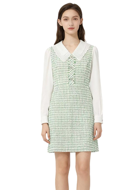 RM系列-时尚气质简约格纹拼接假两件连衣裙YL901