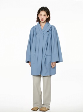 【BJ】时尚简约轻薄外套蓝色优雅百搭气质通勤翻领时尚通勤BJ1155