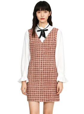 RM系列-时尚气质简约透气格纹拼接背心裙复古显瘦YL926