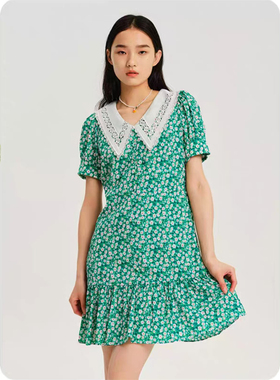 【恋】甜美修身显瘦甜美淑女时尚娃娃领碎花连衣裙B237