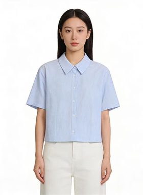 SP系列-时尚浅蓝色条纹短袖衬衫显瘦百搭P696
