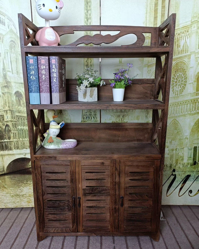 田园书架简约书报架复古柜子实木储物柜玄关柜百叶地柜阳台柜子