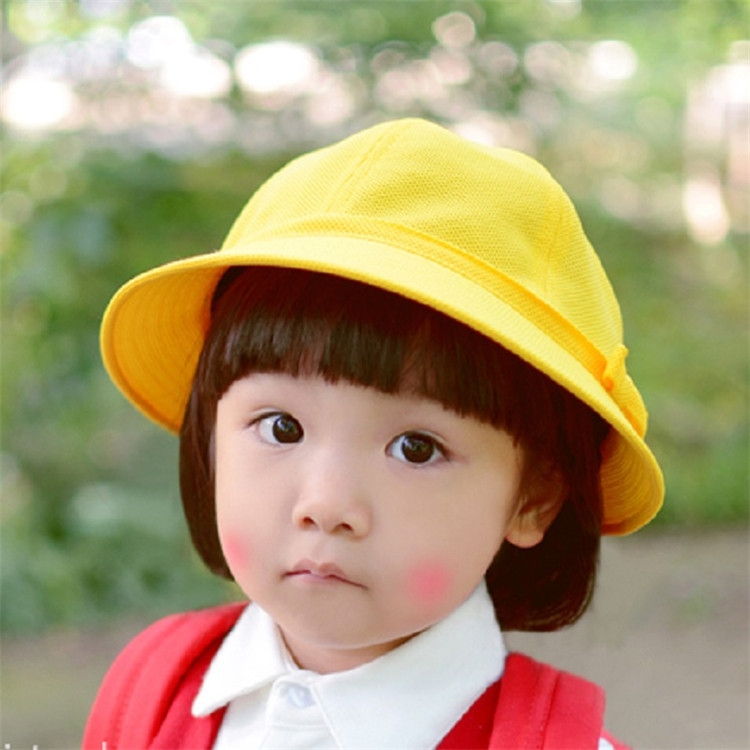 宝宝盆帽樱桃小丸子小黄帽可爱日本学生帽儿童安全帽子小童渔夫帽