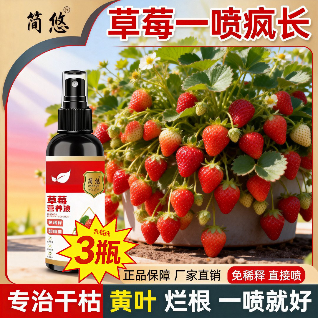 草莓植物生根苗专用营养液延长坐果期防烂根叶子变黑黄叶枯萎喷雾