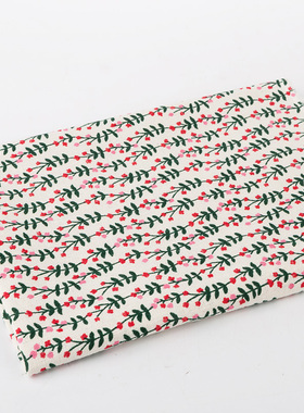 ins风田园亚麻布料绿叶子手工diy棉麻窗帘布料桌布抱枕床帘沙发布