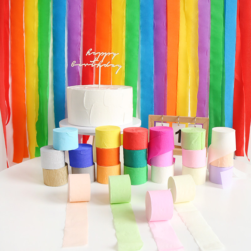 宝宝儿童生日派对装饰七彩皱纹纸背景墙场景布置酒店拍照道具用品