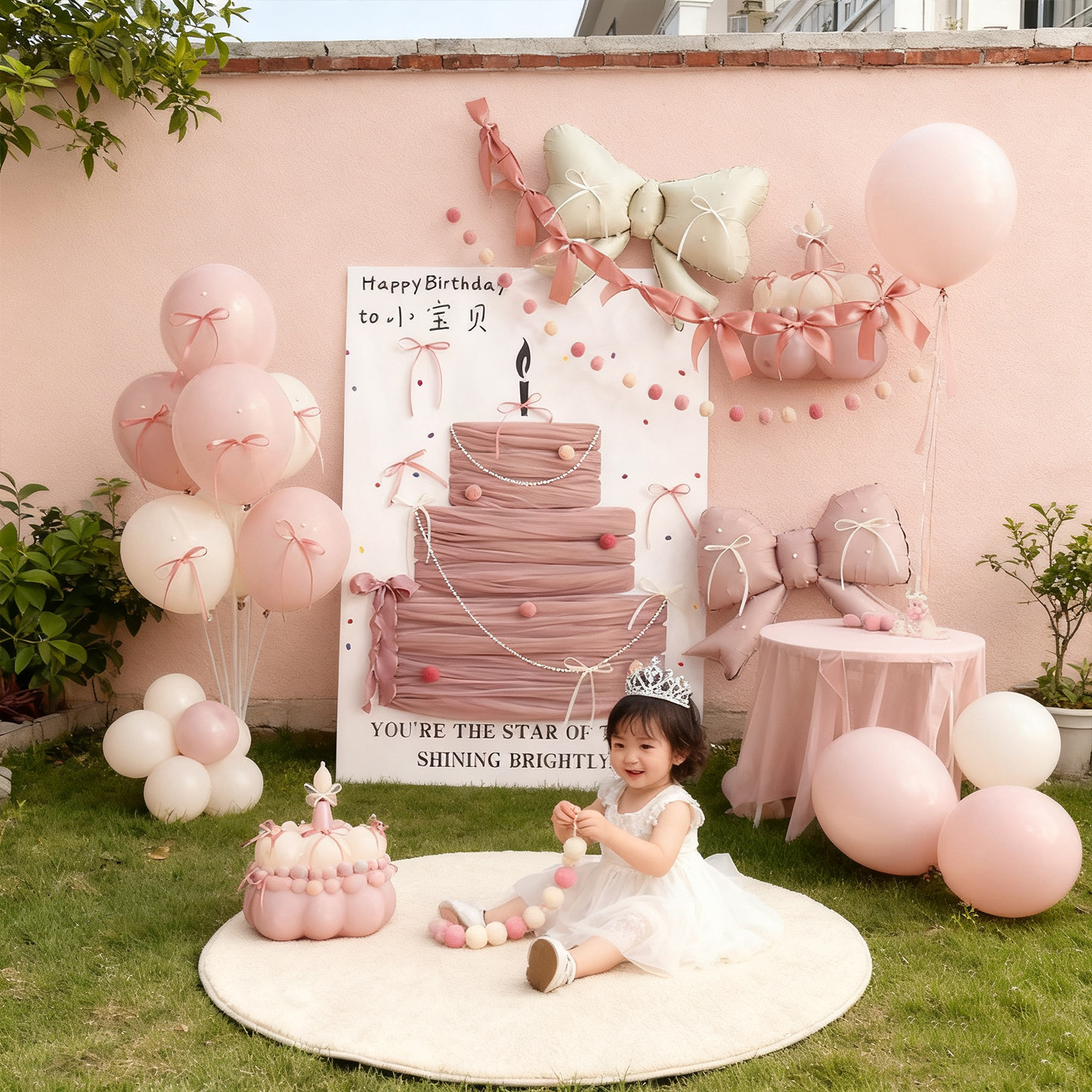 ins风女孩暮光粉生日蛋糕网纱气球KT板儿童氛围感布置派对装饰3岁,节庆用品/礼品,气球,淘宝优惠券,粉丝福利购,淘宝优惠卷