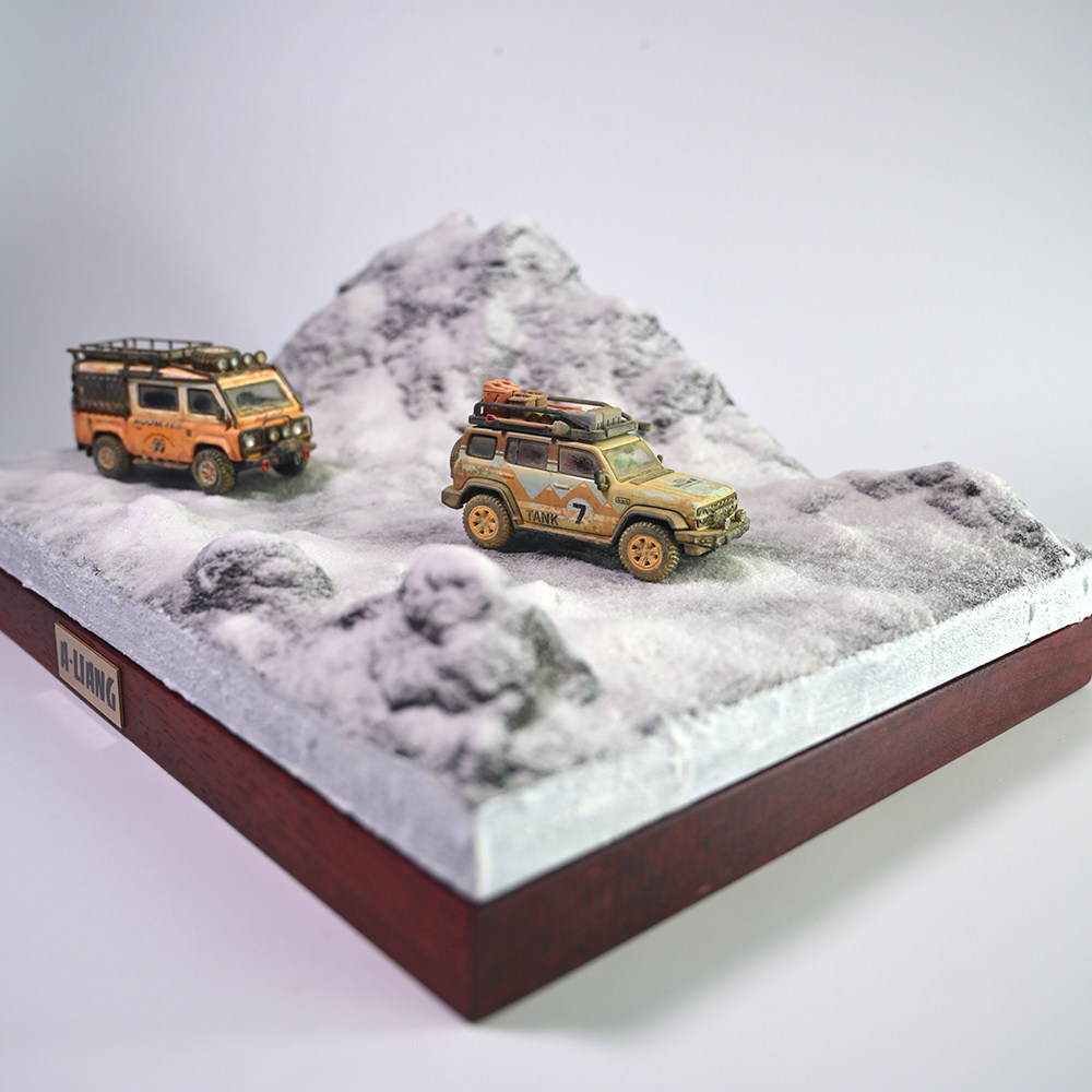 64/72/35雪地汽车模型场景底座雪山桌面摆件军事沙盘手办展示台